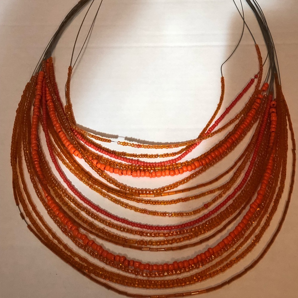18 Strand Orange Seed Statement Bib Necklace - image 4